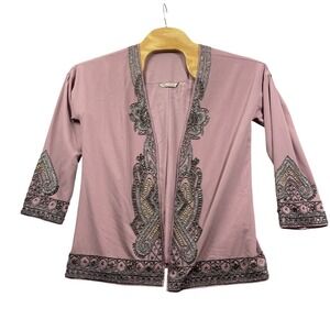 Soft Surroundings Small Blush Beaded Calista Cardi Jacket Open Front Lined
